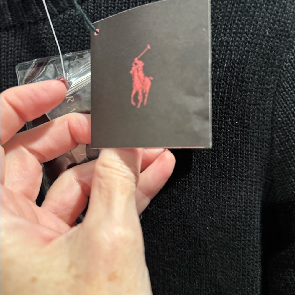 NWT Lauren Ralph Lauren Black Sweater w Pink Pony Logo - Picture 4 of 10